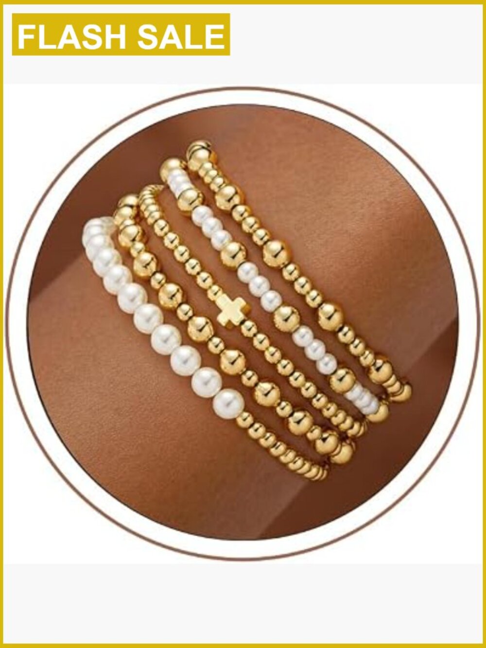Gold Plated Beaded Bracelet Set Stackable Stretch Bracelets for Women
